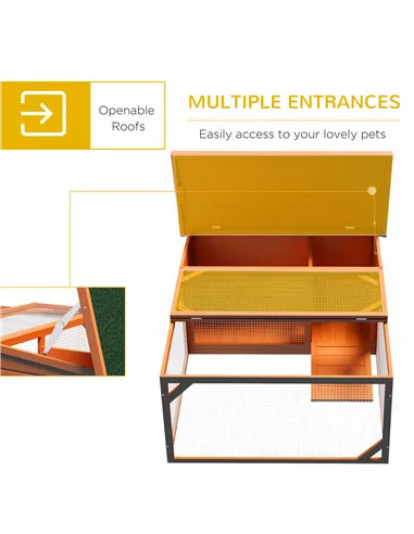 PawHut Rabbit Hutch Outdoor Guinea Pig Hutch with Run Small Animal Off-ground Duck House Hideaway Backyard with Openable Roof 12
