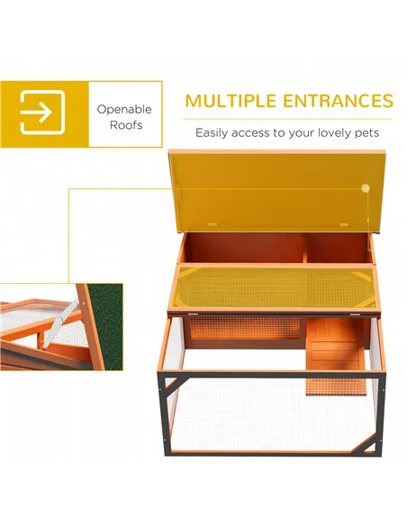 PawHut Rabbit Hutch Outdoor Guinea Pig Hutch with Run Small Animal Off-ground Duck House Hideaway Backyard with Openable Roof 12