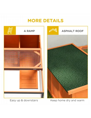 PawHut Rabbit Hutch Outdoor Guinea Pig Hutch with Run Small Animal Off-ground Duck House Hideaway Backyard with Openable Roof 12