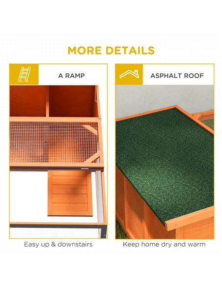 PawHut Rabbit Hutch Outdoor Guinea Pig Hutch with Run Small Animal Off-ground Duck House Hideaway Backyard with Openable Roof 12