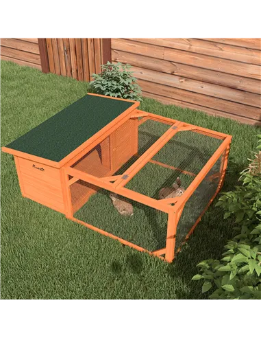 PawHut Rabbit Hutch Outdoor Guinea Pig Hutch with Run Small Animal Off-ground Duck House Hideaway Backyard with Openable Roof 12