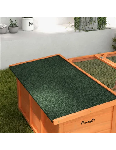 PawHut Rabbit Hutch Outdoor Guinea Pig Hutch with Run Small Animal Off-ground Duck House Hideaway Backyard with Openable Roof 12