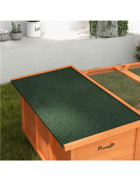 PawHut Rabbit Hutch Outdoor Guinea Pig Hutch with Run Small Animal Off-ground Duck House Hideaway Backyard with Openable Roof 12