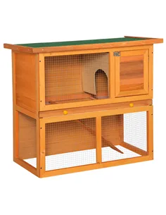 PawHut Rabbit Hutch Outdoor Guinea Pig Hutch Wooden Pet Cage Run 2-Tier with Opening Top, 90 x 45 x 80cm