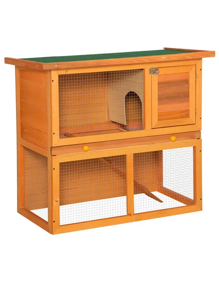 PawHut Rabbit Hutch Outdoor Guinea Pig Hutch Wooden Pet Cage Run 2-Tier with Opening Top, 90 x 45 x 80cm