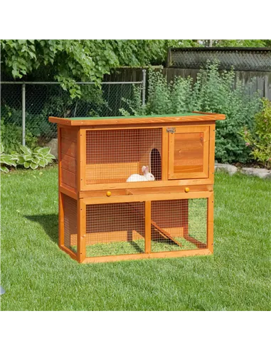PawHut Rabbit Hutch Outdoor Guinea Pig Hutch Wooden Pet Cage Run 2-Tier with Opening Top, 90 x 45 x 80cm