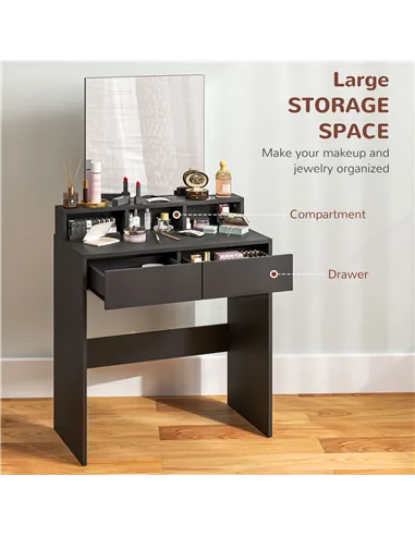HOMCOM Multi-Storage Dressing Table, with Mirror - Black
