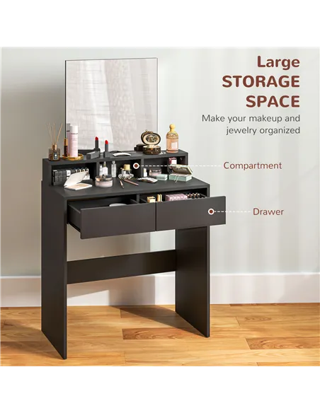 HOMCOM Multi-Storage Dressing Table, with Mirror - Black