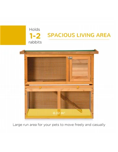 PawHut Rabbit Hutch Outdoor Guinea Pig Hutch Wooden Pet Cage Run 2-Tier with Opening Top, 90 x 45 x 80cm