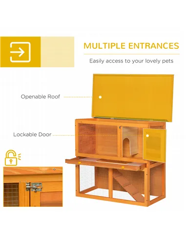 PawHut Rabbit Hutch Outdoor Guinea Pig Hutch Wooden Pet Cage Run 2-Tier with Opening Top, 90 x 45 x 80cm