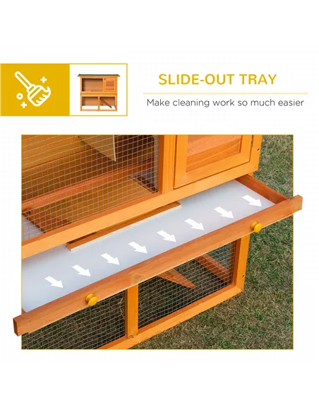 PawHut Rabbit Hutch Outdoor Guinea Pig Hutch Wooden Pet Cage Run 2-Tier with Opening Top, 90 x 45 x 80cm