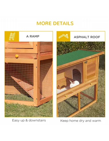 PawHut Rabbit Hutch Outdoor Guinea Pig Hutch Wooden Pet Cage Run 2-Tier with Opening Top, 90 x 45 x 80cm
