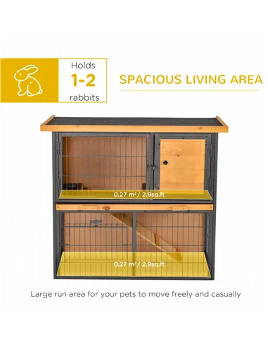PawHut Guinea Pig Hutch Rabbit Hutch Wood-metal Elevated Pet House Bunny Cage with No-Leak Tray Ramp Openable Roof Outdoor 89.5 