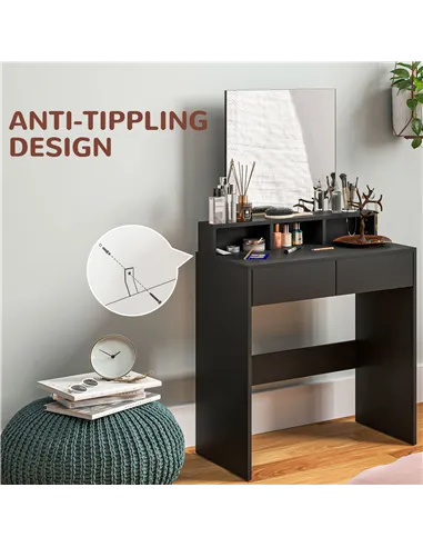 HOMCOM Multi-Storage Dressing Table, with Mirror - Black