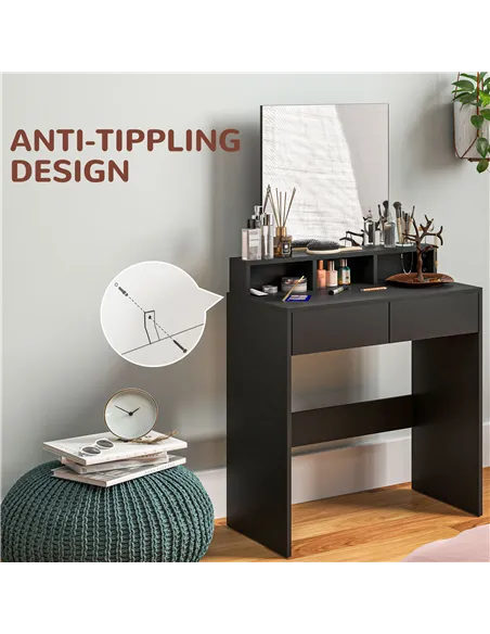 HOMCOM Multi-Storage Dressing Table, with Mirror - Black