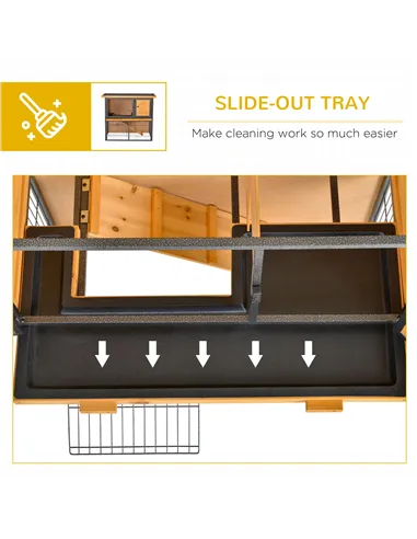 PawHut Guinea Pig Hutch Rabbit Hutch Wood-metal Elevated Pet House Bunny Cage with No-Leak Tray Ramp Openable Roof Outdoor 89.5 