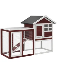 PawHut Rabbit Hutch Outdoor Wooden Guinea Pig Hutch Rabbit Run Bunny Cage Small Animal House Pull-Out Tray, Brown, 122 x 62.6 x 