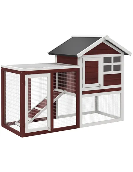 PawHut Rabbit Hutch Outdoor Wooden Guinea Pig Hutch Rabbit Run Bunny Cage Small Animal House Pull-Out Tray, Brown, 122 x 62.6 x 