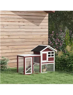 PawHut Rabbit Hutch Outdoor Wooden Guinea Pig Hutch Rabbit Run Bunny Cage Small Animal House Pull-Out Tray, Brown, 122 x 62.6 x  2