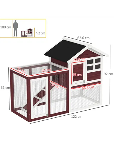 PawHut Rabbit Hutch Outdoor Wooden Guinea Pig Hutch Rabbit Run Bunny Cage Small Animal House Pull-Out Tray, Brown, 122 x 62.6 x 