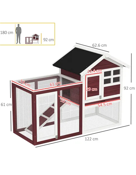 PawHut Rabbit Hutch Outdoor Wooden Guinea Pig Hutch Rabbit Run Bunny Cage Small Animal House Pull-Out Tray, Brown, 122 x 62.6 x 