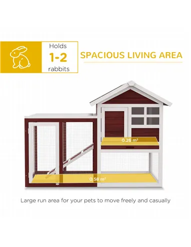 PawHut Rabbit Hutch Outdoor Wooden Guinea Pig Hutch Rabbit Run Bunny Cage Small Animal House Pull-Out Tray, Brown, 122 x 62.6 x 