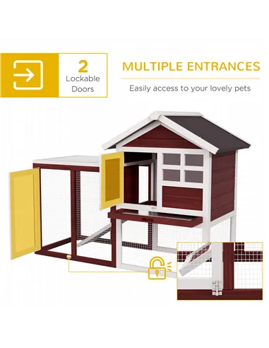 PawHut Rabbit Hutch Outdoor Wooden Guinea Pig Hutch Rabbit Run Bunny Cage Small Animal House Pull-Out Tray, Brown, 122 x 62.6 x 