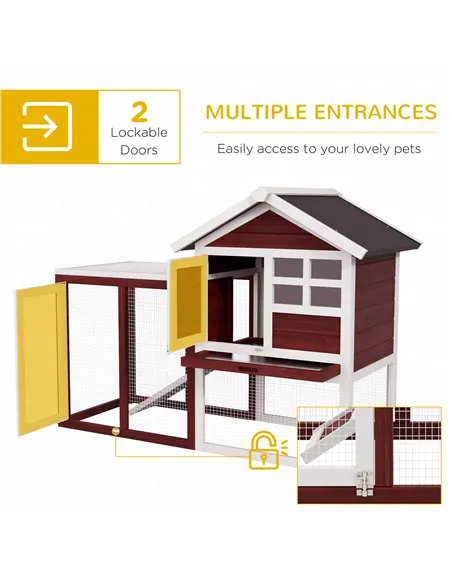 PawHut Rabbit Hutch Outdoor Wooden Guinea Pig Hutch Rabbit Run Bunny Cage Small Animal House Pull-Out Tray, Brown, 122 x 62.6 x 