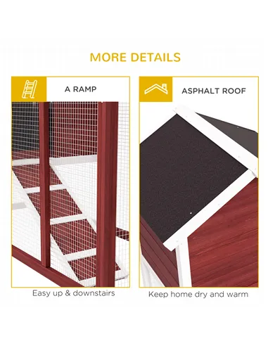 PawHut Rabbit Hutch Outdoor Wooden Guinea Pig Hutch Rabbit Run Bunny Cage Small Animal House Pull-Out Tray, Brown, 122 x 62.6 x 