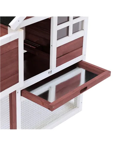 PawHut Rabbit Hutch Outdoor Wooden Guinea Pig Hutch Rabbit Run Bunny Cage Small Animal House Pull-Out Tray, Brown, 122 x 62.6 x 