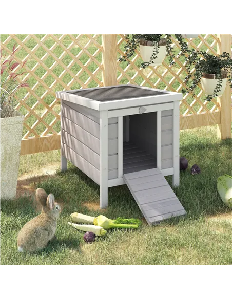 PawHut Wooden Rabbit Hutch Outdoor, Guinea Pig Hutch, Rabbit Hideaway, Cat House, Bunny Cage Small Animal House 51 x 42 x 43 cm,