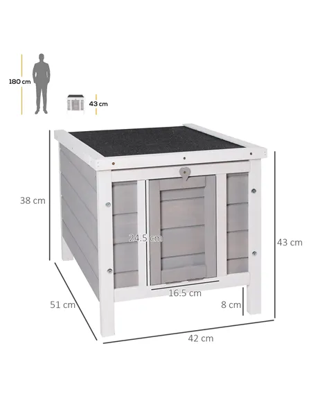 PawHut Wooden Rabbit Hutch Outdoor, Guinea Pig Hutch, Rabbit Hideaway, Cat House, Bunny Cage Small Animal House 51 x 42 x 43 cm,
