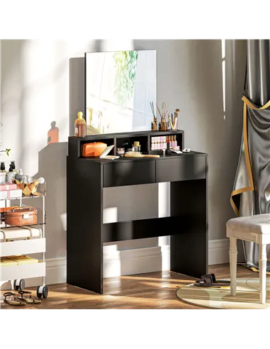 HOMCOM Multi-Storage Dressing Table, with Mirror - Black