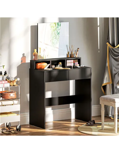 HOMCOM Multi-Storage Dressing Table, with Mirror - Black