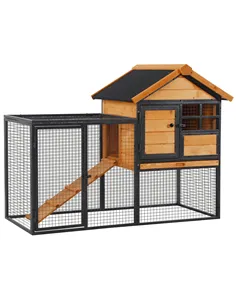 PawHut Rabbit Hutch Guinea Pig Hutch Wood-metal Elevated Guinea Pig House Pet Bunny Cage for Outdoor 122 x 63 x 92cm Light Yello