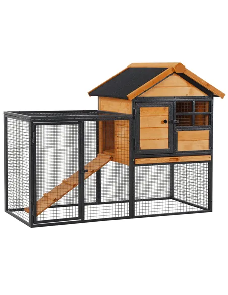 PawHut Rabbit Hutch Guinea Pig Hutch Wood-metal Elevated Guinea Pig House Pet Bunny Cage for Outdoor 122 x 63 x 92cm Light Yello