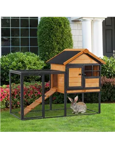 PawHut Rabbit Hutch Guinea Pig Hutch Wood-metal Elevated Guinea Pig House Pet Bunny Cage for Outdoor 122 x 63 x 92cm Light Yello 2