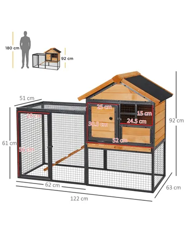 PawHut Rabbit Hutch Guinea Pig Hutch Wood-metal Elevated Guinea Pig House Pet Bunny Cage for Outdoor 122 x 63 x 92cm Light Yello