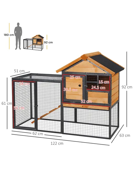 PawHut Rabbit Hutch Guinea Pig Hutch Wood-metal Elevated Guinea Pig House Pet Bunny Cage for Outdoor 122 x 63 x 92cm Light Yello
