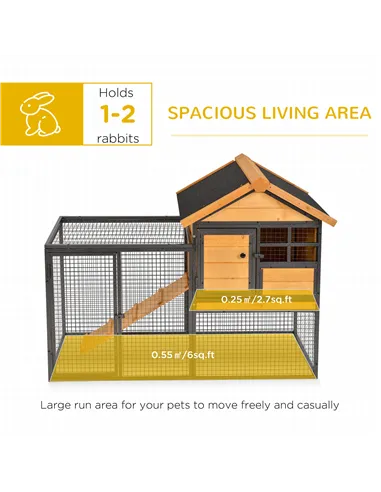 PawHut Rabbit Hutch Guinea Pig Hutch Wood-metal Elevated Guinea Pig House Pet Bunny Cage for Outdoor 122 x 63 x 92cm Light Yello