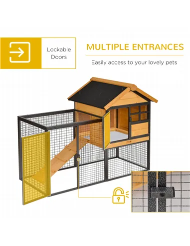 PawHut Rabbit Hutch Guinea Pig Hutch Wood-metal Elevated Guinea Pig House Pet Bunny Cage for Outdoor 122 x 63 x 92cm Light Yello