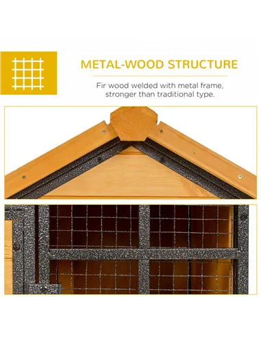PawHut Rabbit Hutch Guinea Pig Hutch Wood-metal Elevated Guinea Pig House Pet Bunny Cage for Outdoor 122 x 63 x 92cm Light Yello