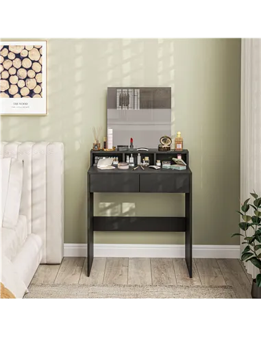 HOMCOM Multi-Storage Dressing Table, with Mirror - Black