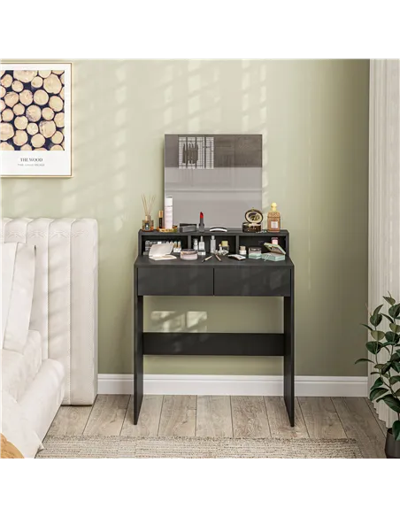 HOMCOM Multi-Storage Dressing Table, with Mirror - Black