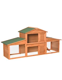 PawHut Large Rabbit Hutch Outdoor, Guinea Pig Hutch, Wooden Small Animal House, with Rabbit Run, 215 x 63 x 97 cm