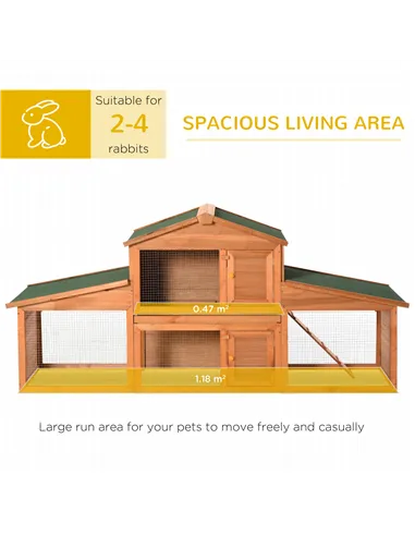 PawHut Large Rabbit Hutch Outdoor, Guinea Pig Hutch, Wooden Small Animal House, with Rabbit Run, 215 x 63 x 97 cm