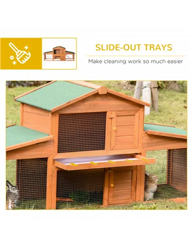 PawHut Large Rabbit Hutch Outdoor, Guinea Pig Hutch, Wooden Small Animal House, with Rabbit Run, 215 x 63 x 97 cm