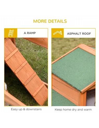 PawHut Large Rabbit Hutch Outdoor, Guinea Pig Hutch, Wooden Small Animal House, with Rabbit Run, 215 x 63 x 97 cm