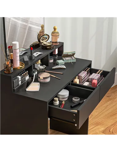 HOMCOM Multi-Storage Dressing Table, with Mirror - Black