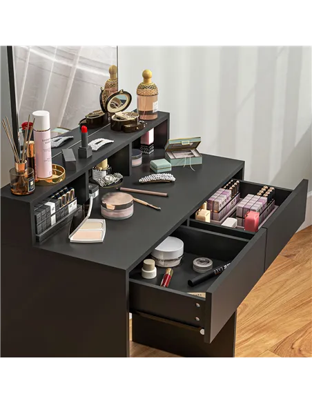 HOMCOM Multi-Storage Dressing Table, with Mirror - Black